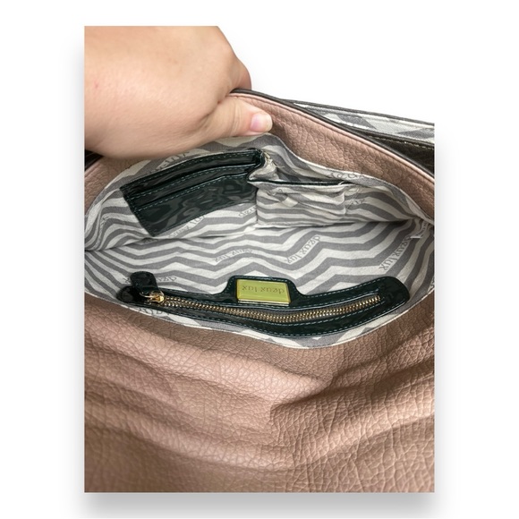 Deux Luxe Luxury Vegan Textured Leather Shoulder Bag Flap Chain Green Gray Pink - Picture 9 of 16